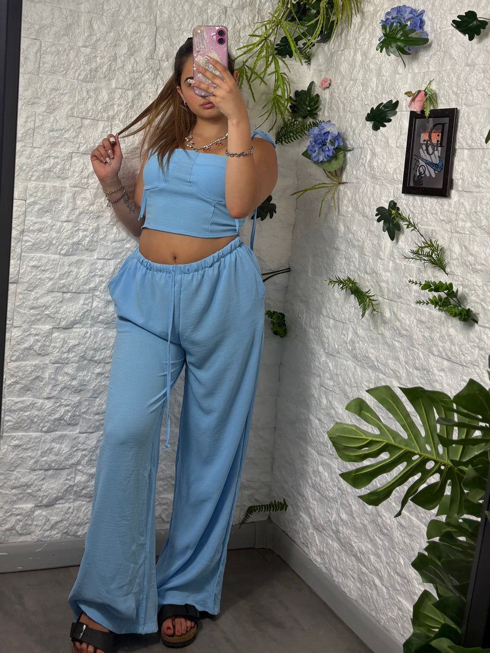 Coordinato corsetto con pantalone in simil lino