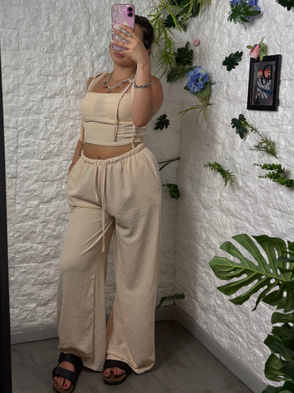 Coordinato corsetto con pantalone in simil lino