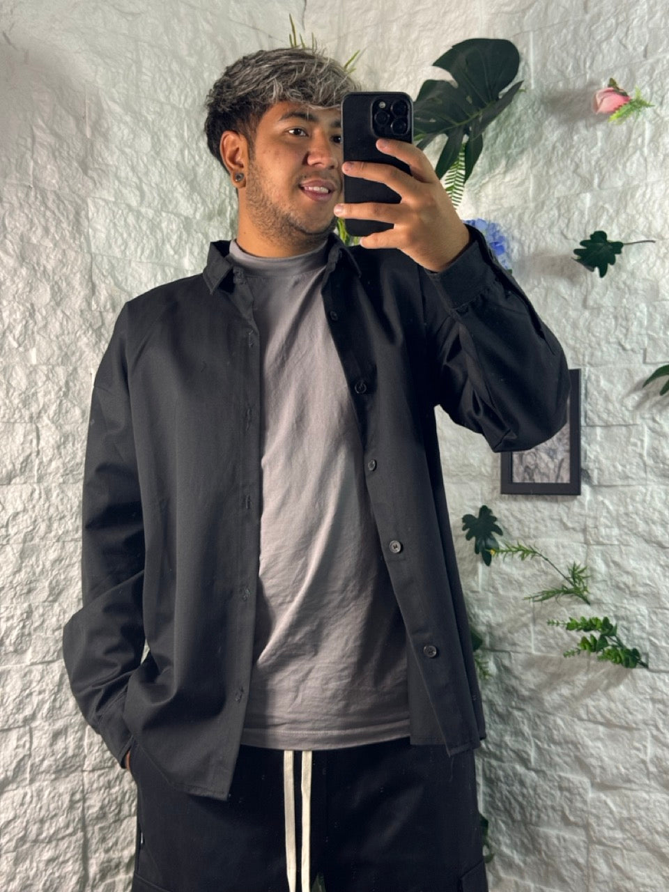 Completo nero con camicia e pantalone cargo - OVERSIZE