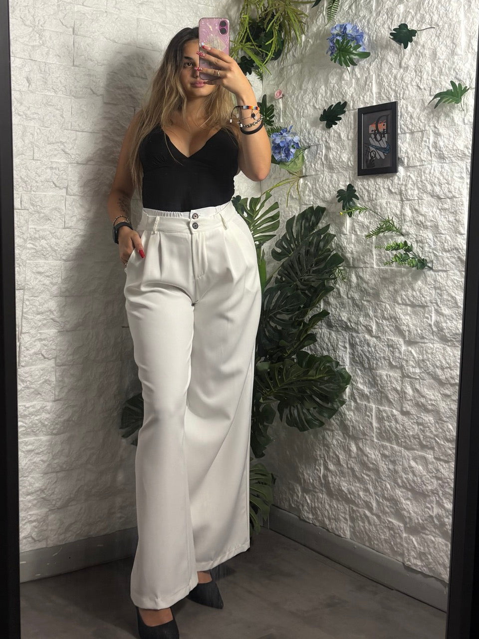 Pantalone a palazzo con dettaglio in vita a effetto doppio e pences