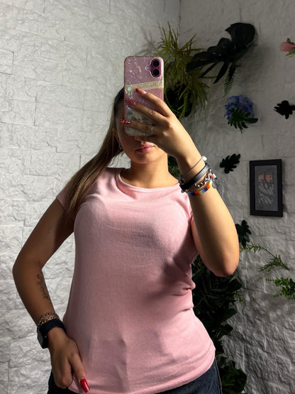 T-shirt aderente in cotone tinta unita