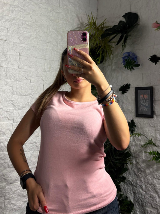 T-shirt aderente in cotone tinta unita