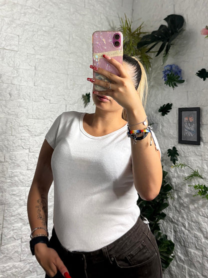 T-shirt aderente in cotone tinta unita