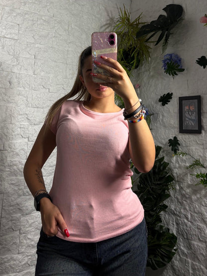T-shirt aderente in cotone tinta unita