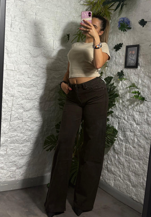 Jeans in denim marrone wide leg baggy