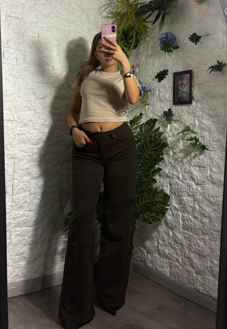 Jeans in denim marrone wide leg baggy