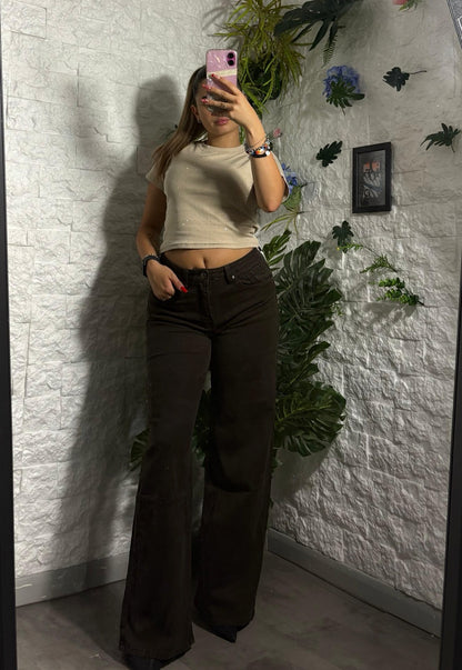 Jeans in denim marrone wide leg baggy