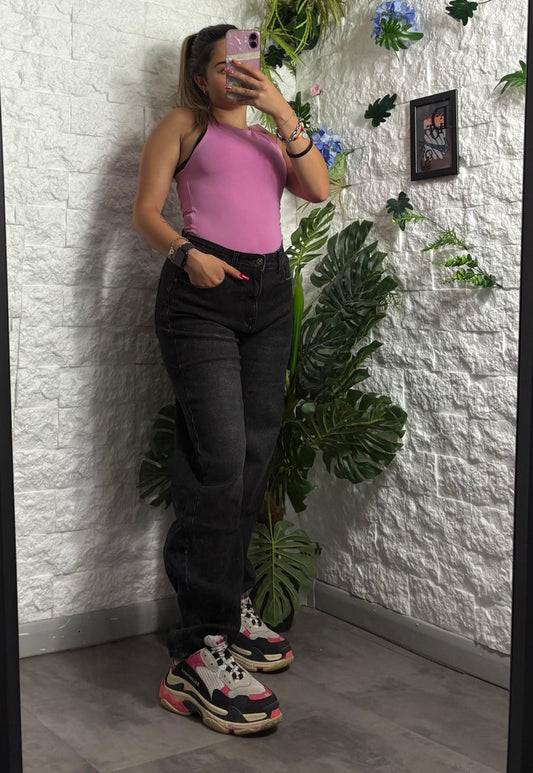 eans wide leg baggy in denim grigio scuro slavato