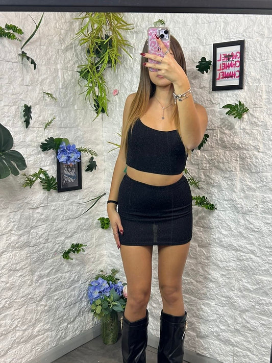 Completo in lurex elasticizzato con top e minigonna