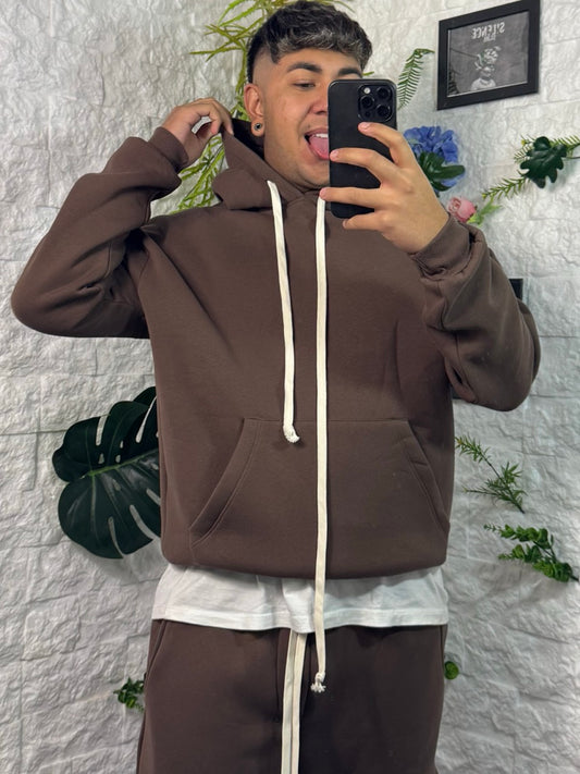 Completo marrone in doppio cotone con felpa e pantalone cargo - FELPATO