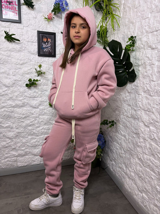 Completo in doppio cotone felpato rosa antico 6-16 anni