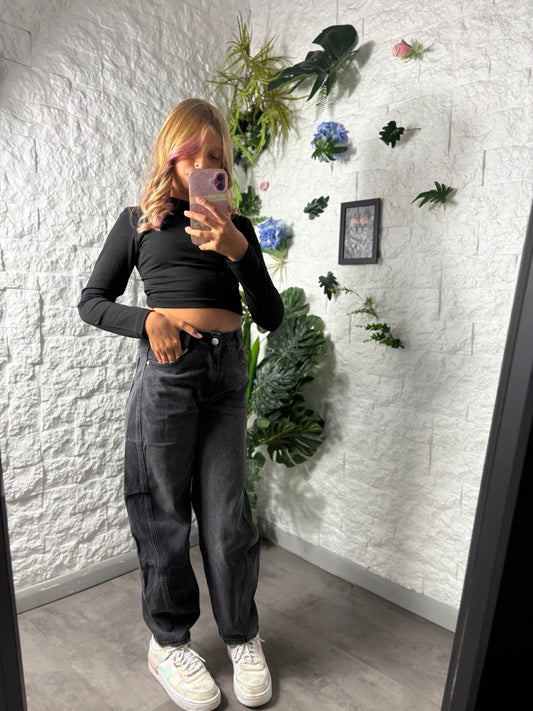 Jeans grigi balloon fit in denim con cuciture sul davanti 10-16 anni
