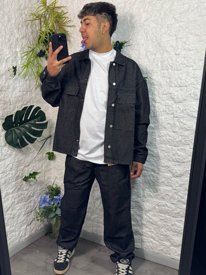 Completo in denim grigio scuro con giacca e jeans baggy - OVERSIZE