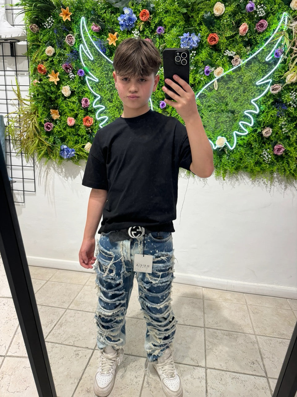 T-shirt nera con mezzo collo alto 10 -16 anni
