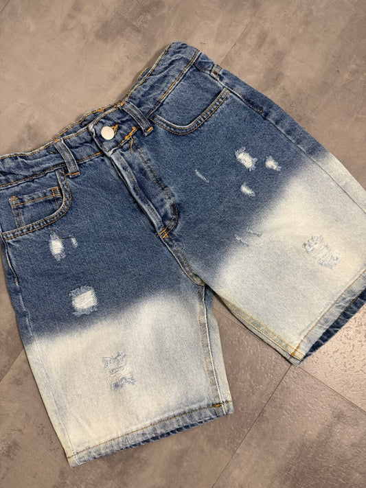 Jeans shorts denim slavato chiaro con strappi 10-16 anni