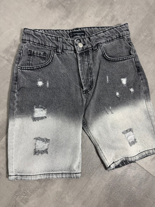 Jeans shorts denim grigio slavato con strappi 10-16 anni