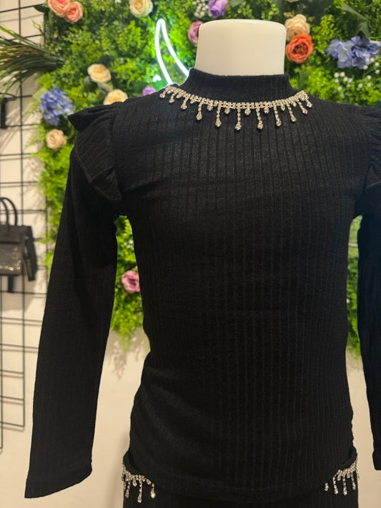 Completo in maglia a costine con gioiello 4-14 anni KA-1051