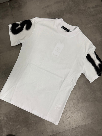 T-shirt bianca con mezzo collo alto e scritta "LOS ANGELES" spray 10-16 anni