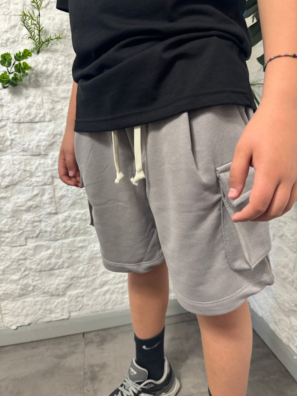 Pantaloncini cargo in cotone grigio ghiaccio 10-16 anni