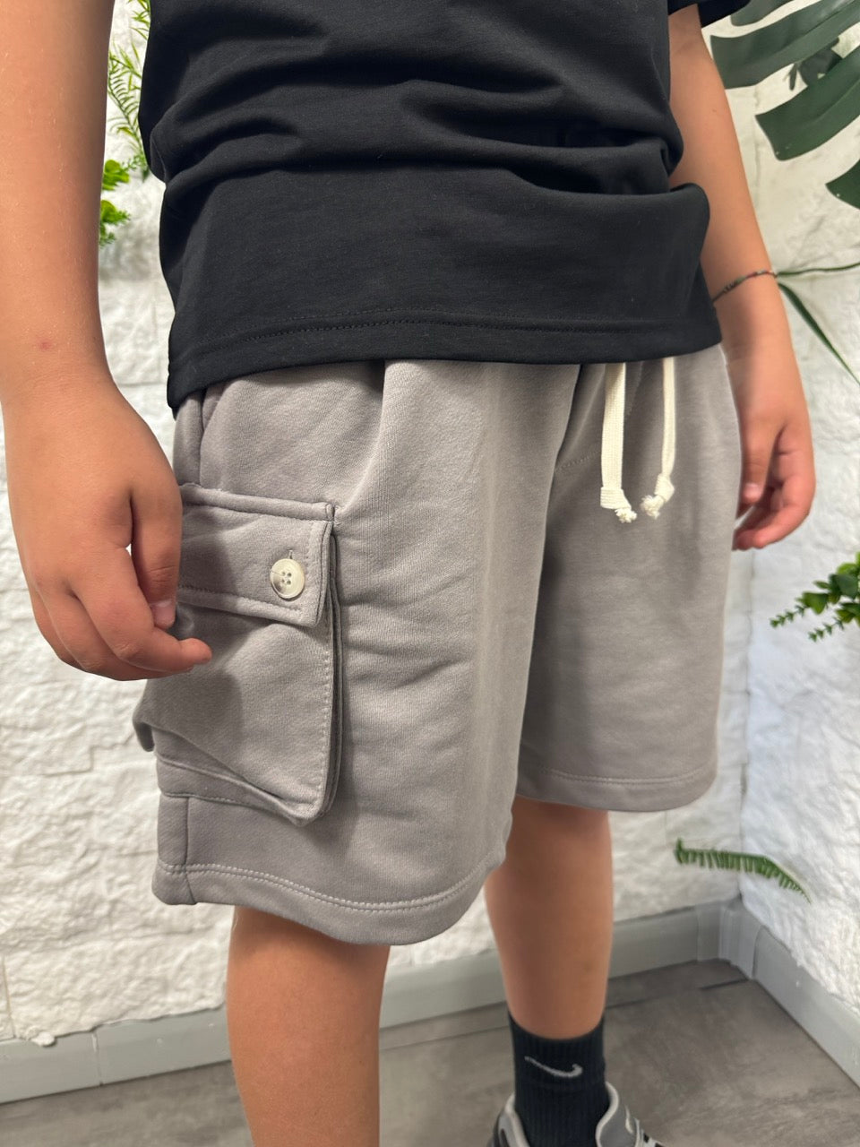 Pantaloncini cargo in cotone grigio ghiaccio 10-16 anni