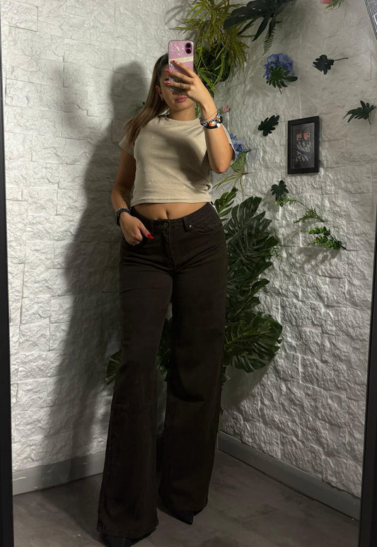 Jeans baggy wide leg marrone in denim