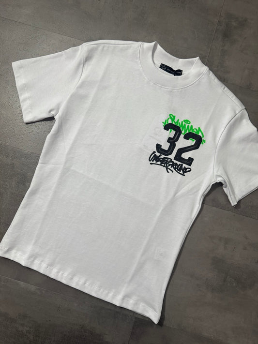 T-shirt bianca con stampa "32 UNDERGROUND" verde e nera 10-16 anni - OVERSIZE