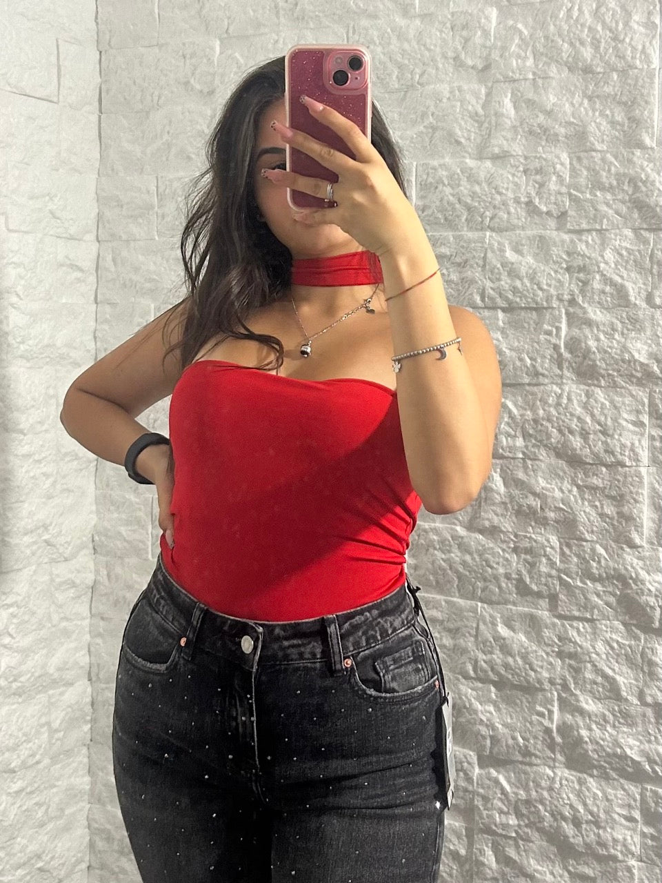 Body in lycra tinta unita con choker abbinato