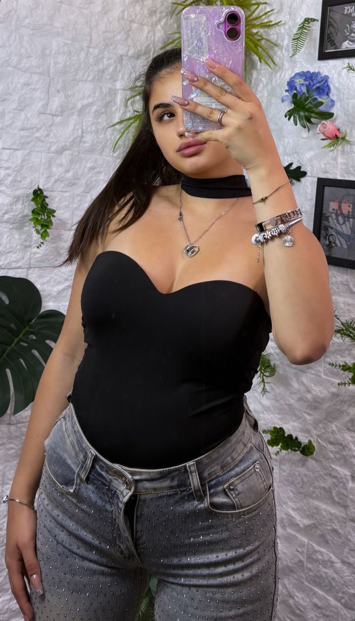 Body in lycra tinta unita con choker abbinato