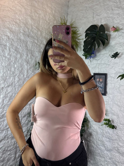 Body in lycra tinta unita con choker abbinato