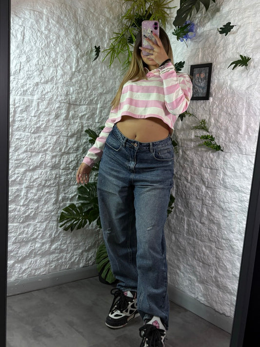 Jeans balloon fit blu scuro in denim