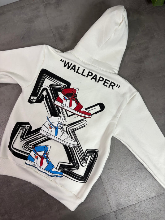 Felpa bianca con cappuccio e stampa WALLPAPER - FELPATO 10-16 anni