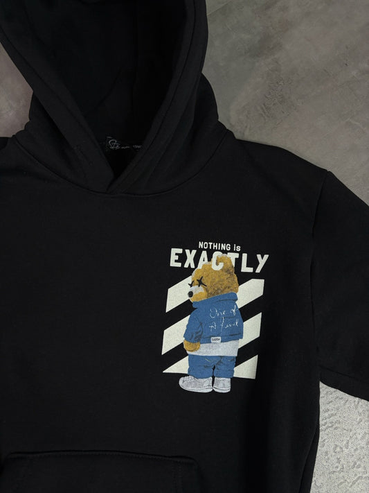 Felpa nera con cappuccio e stampa con orso "EXACTLY" - FELPATO 10-16 anni