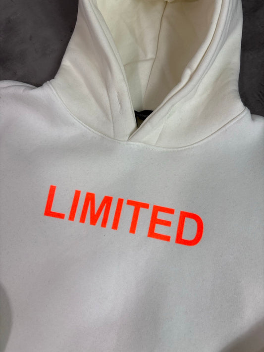 Felpa bianca con cappuccio e stampa "LIMITED" fluo - FELPATO 10-16 anni