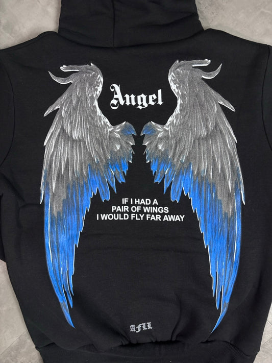 Felpa nera con cappuccio e stampa con ali "ANGEL" - FELPATO 10-16 anni
