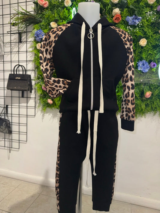 Coordinato nero con banda leopardata 4-12 anni