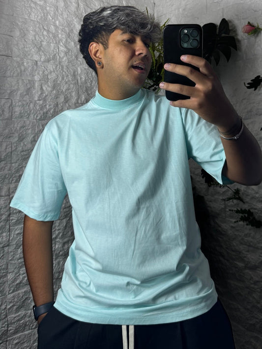 T-shirt tiffany in tinta unita con mezzo collo alto