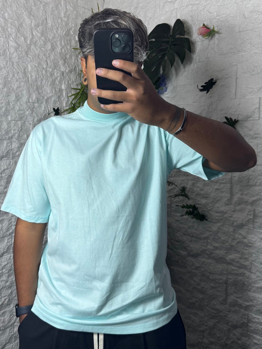 T-shirt tiffany in tinta unita con mezzo collo alto