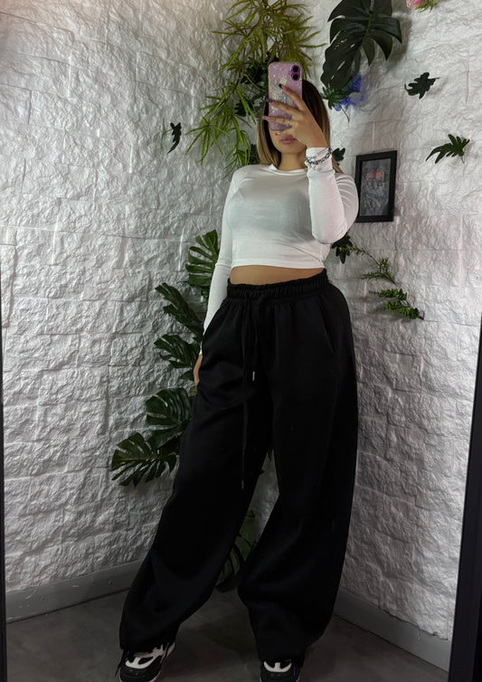 Pantalone in felpa balloon con tasche e vita con lacci - OVERSIZE