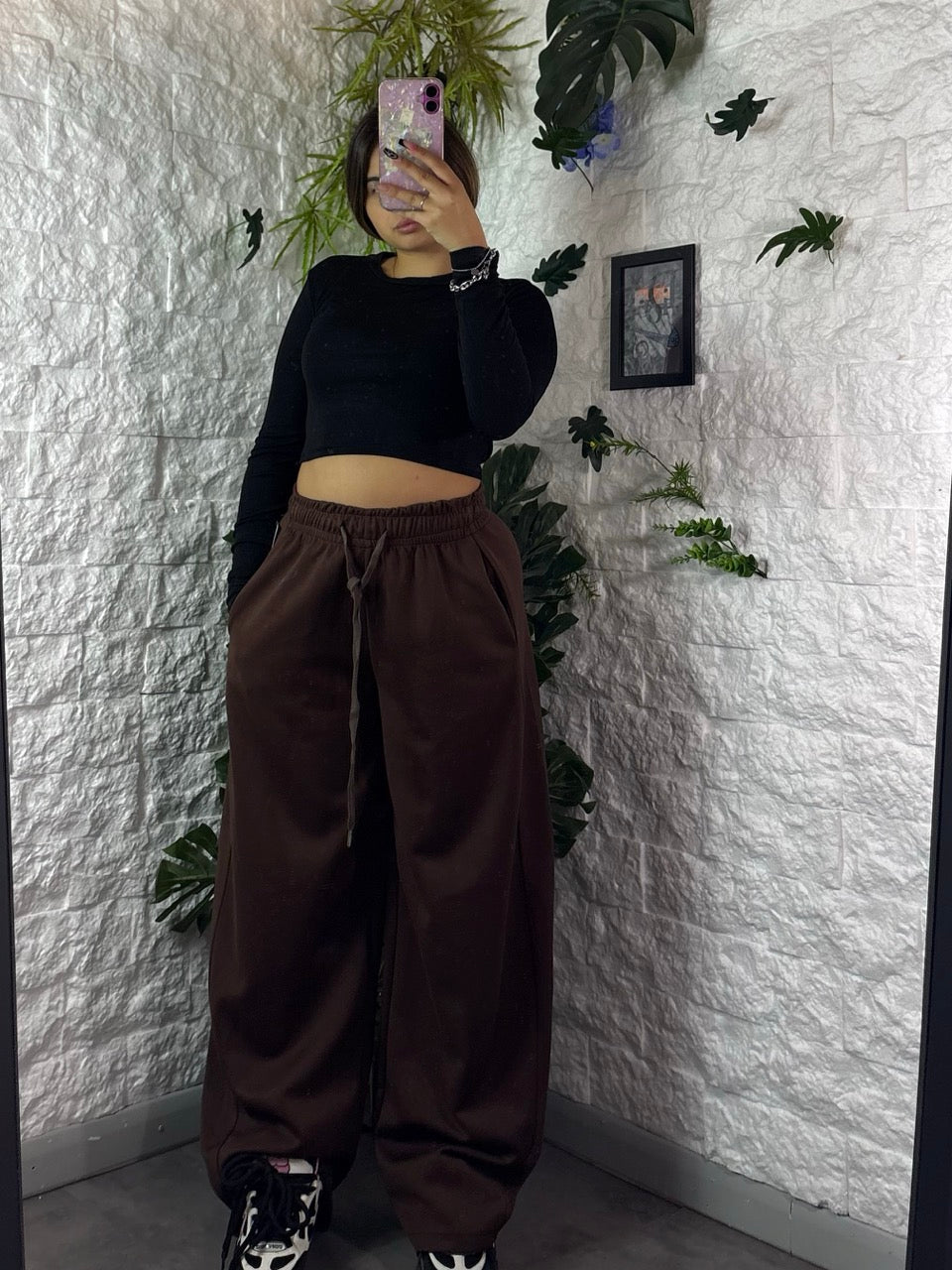 Pantalone in felpa balloon con tasche e vita con lacci - OVERSIZE