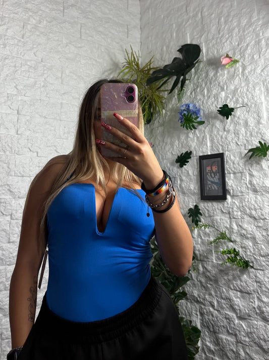 Body in lycra con scollo a V profondo con ferretto