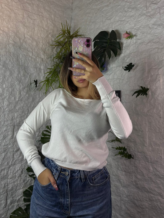 Maglione in maglia fine a maniche lunghe con scollo dritto