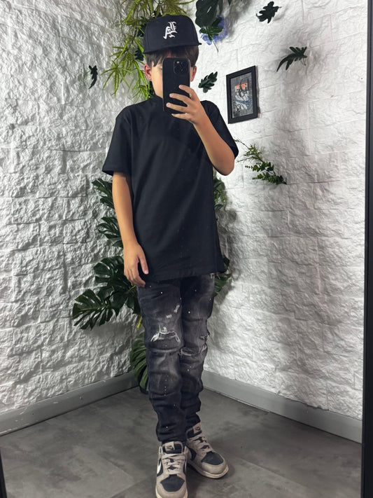 Jeans skinny grigio slavato in denim con strappi e schizzi di vernice 10-16 anni