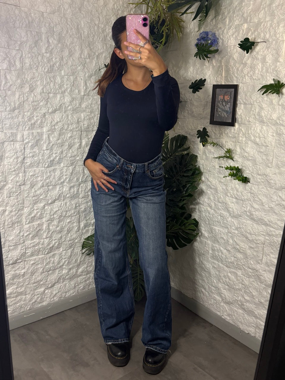 Jeans baggy wide leg blu sabbiato slavato in denim