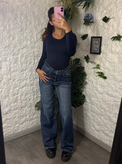 Jeans baggy wide leg blu sabbiato slavato in denim