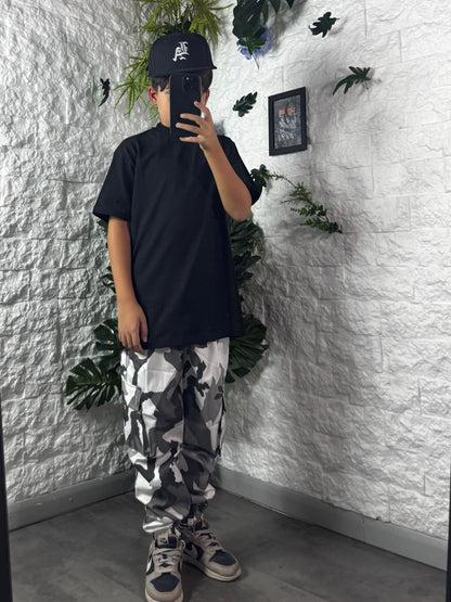 Pantalone cargo militare grigio con tasconi e fondo elastico 10-16 anni