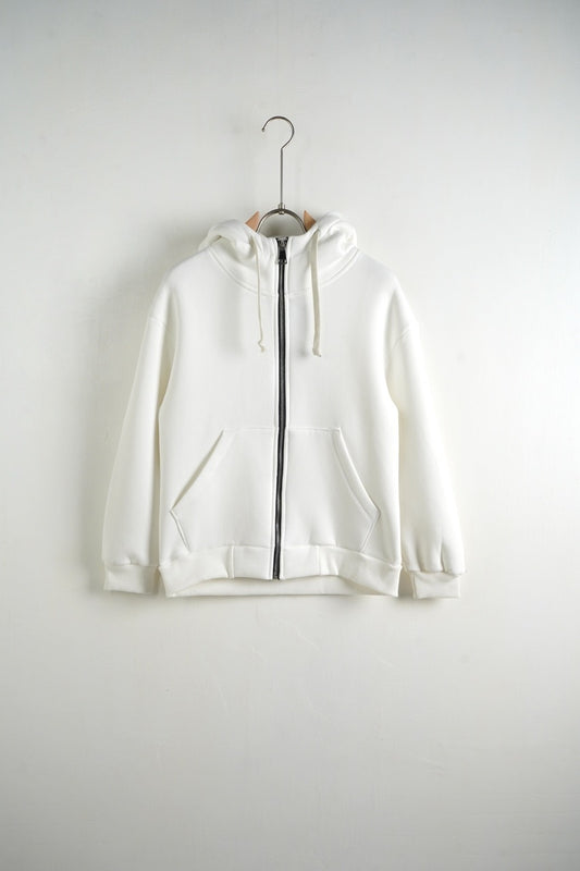 Felpa bianca con cappuccio e zip con lacci lunghi - OVERSIZE FELPATO 1016 anni